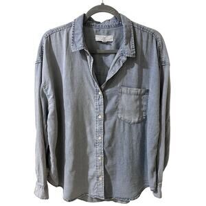 Thread & Supply Womens Blue White Stripe Tencel Shirt Preppy-Chic Layering, L